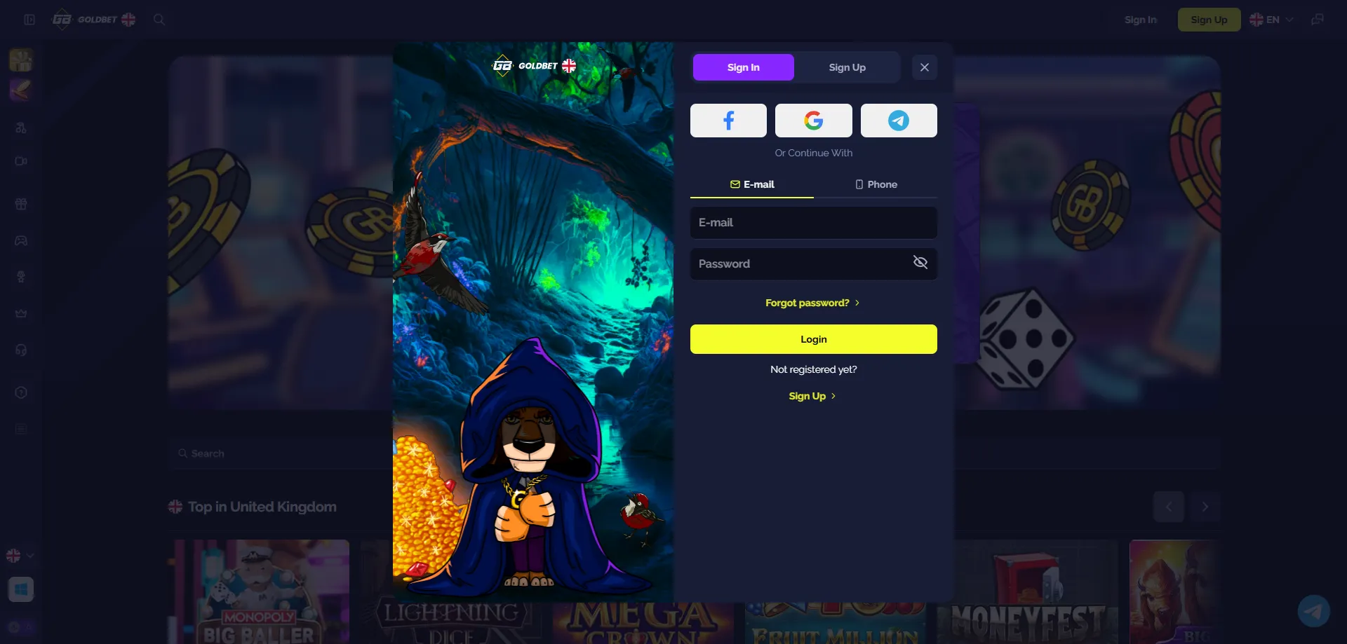 Tela de login Goldbet Casino acesso rápido e seguro à conta